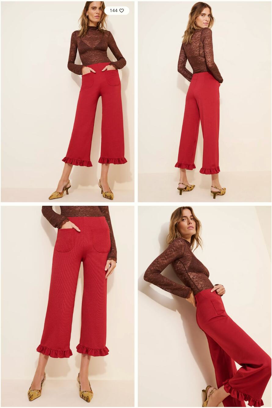 NWT Anthropologie Maeve The Colette Ruffle-Hem Wide-Leg Pants | Red | Size 30